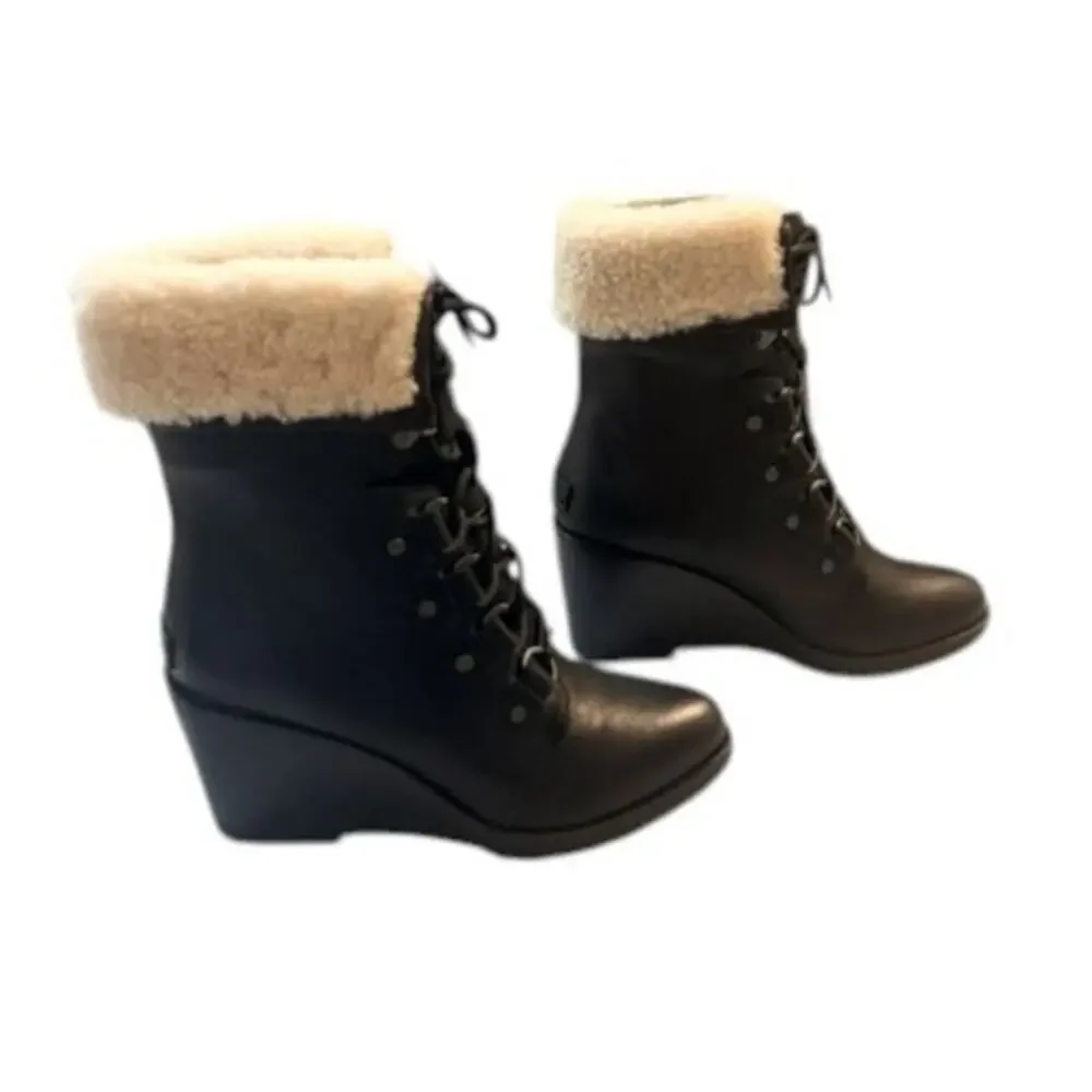Sorel After Hours Lace Waterproof Shearling Wedge Boots Size 7.5 NWT